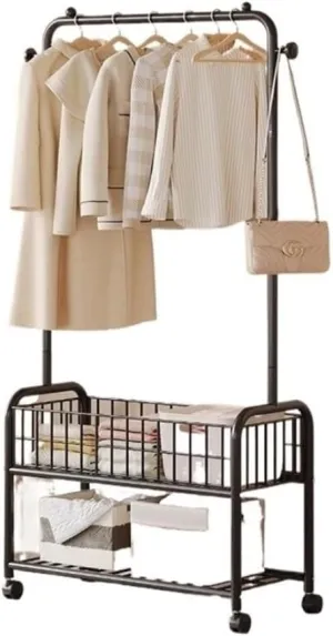 Clothes Rack Clothes rack with wheeled drying rack hanging clothes and hat rack in the landlord's bedroom simple household room bedside clothes storage rack for Hanging Clothes Closet System(Black)