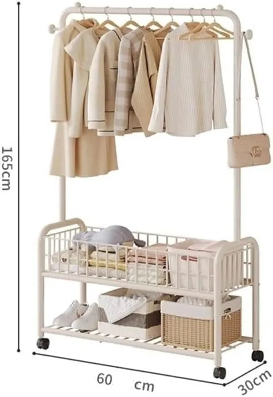 Clothes Rack Clothes rack with wheeled drying rack hanging clothes and hat rack in the landlord's bedroom simple household room bedside clothes storage rack for Hanging Clothes Closet System(Black)
