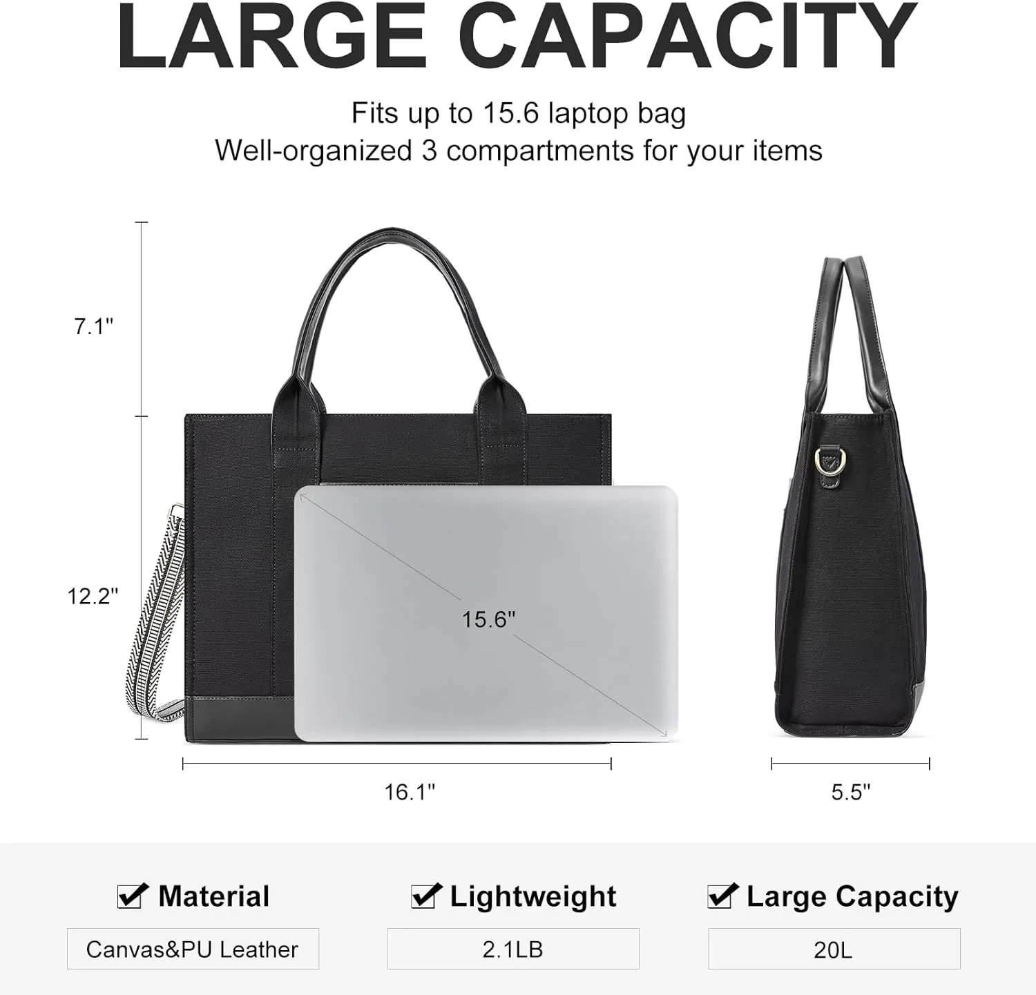 CLUCI Laptop Tote Bag for women 15.6 inch Computer Briefcase Leather Work Shoulder Bags Handbag for Office,School,Travel