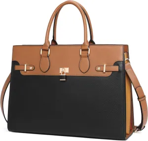 CLUCI Leather Briefcase for Women 15.6" Large Laptop Bag Computer Shoulder Bag Napa Pattern