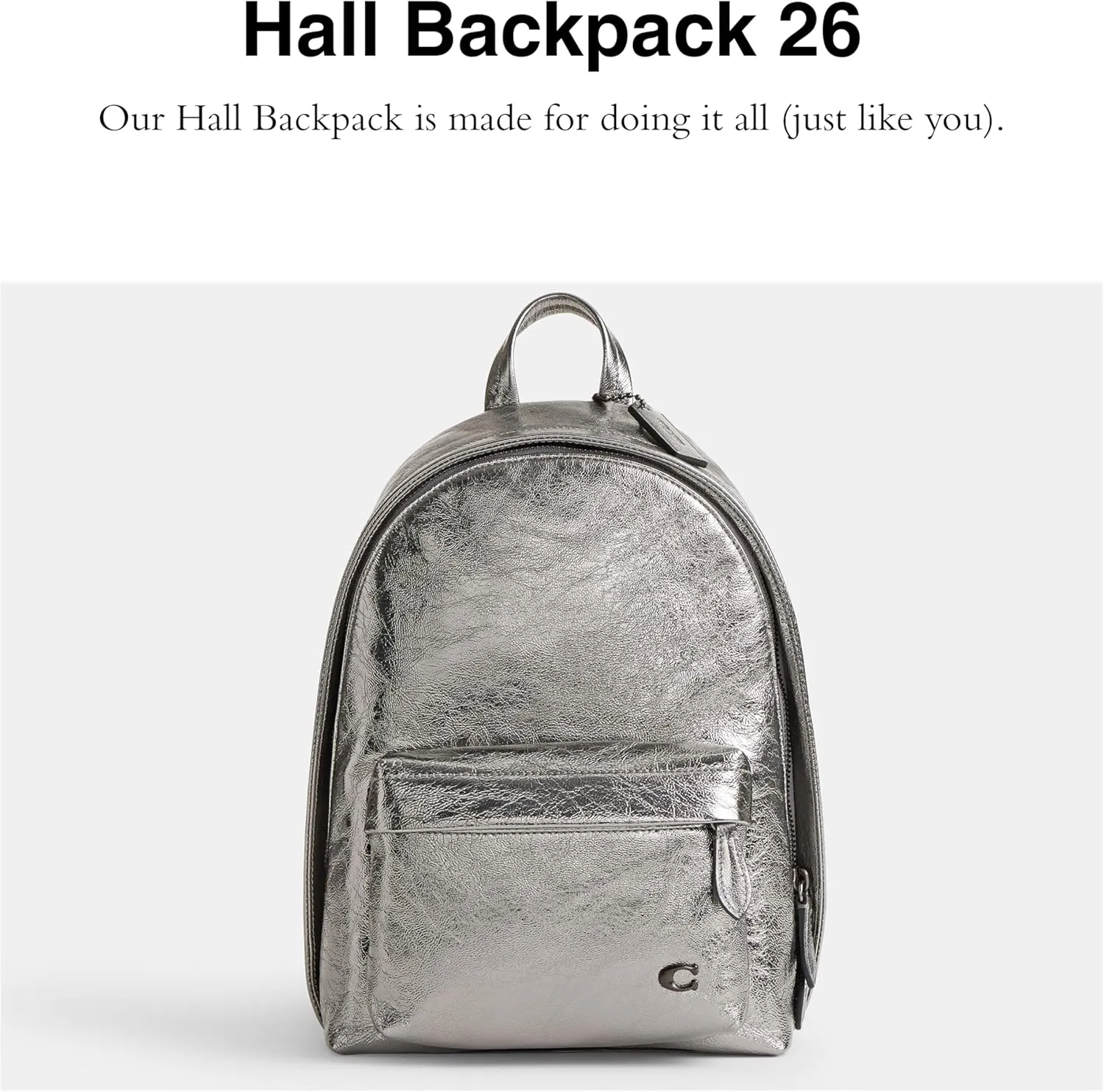 COACH Men's Hall Backpack 22 in Metallic Crinkle Leather, Anthracite, One Size