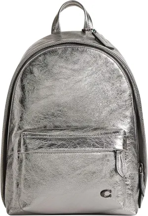 COACH Men's Hall Backpack 22 in Metallic Crinkle Leather, Anthracite, One Size