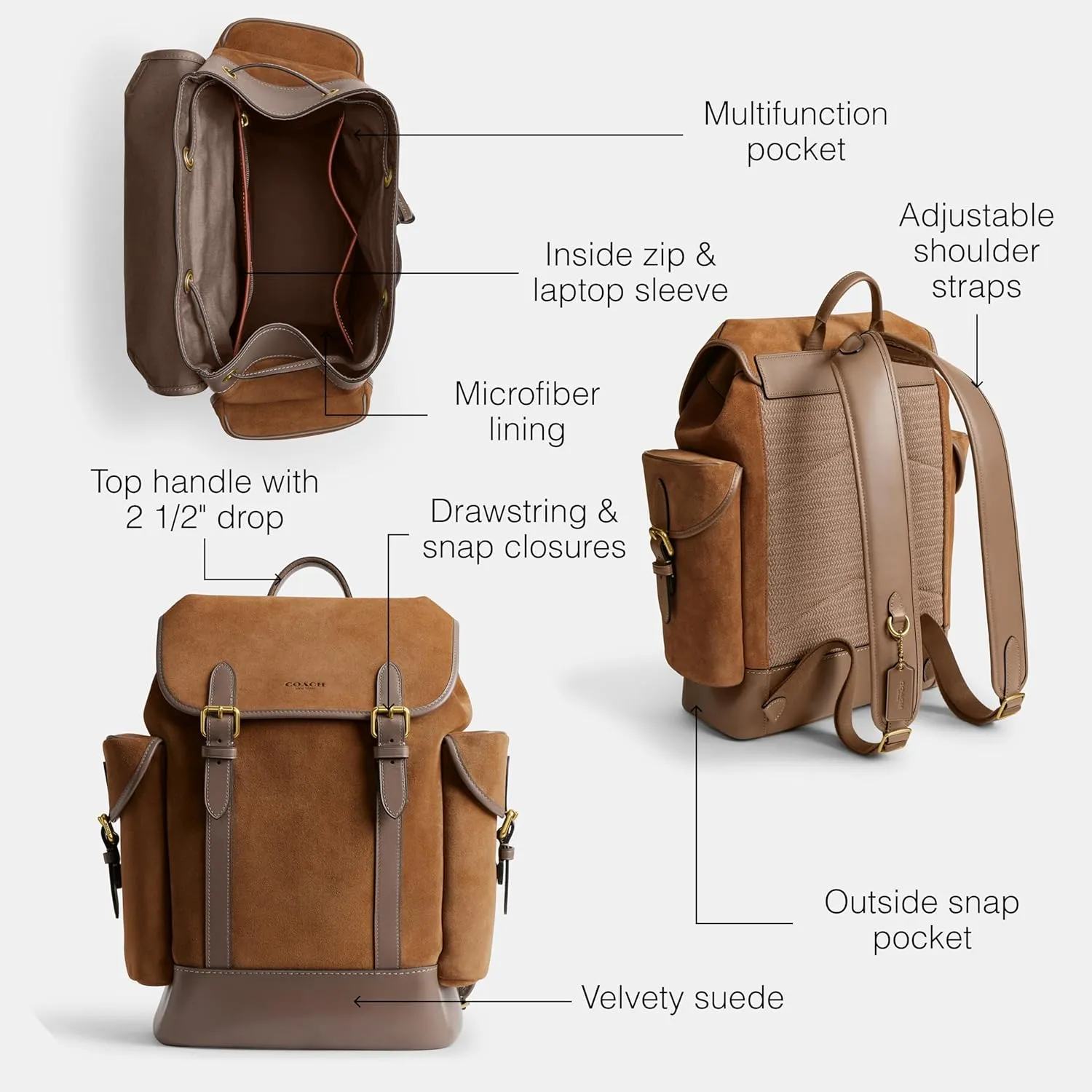 COACH Men's Hitch Backpack, Cedar Suede, One Size