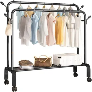 Coat Rack Stand，Wheeled Coat Rack With Double Rail, Metal Clothes Rack With 1 Storage Rack, Removable Coat Rack, Super Load-bearing, Can Put Clothes, Shoes, Hats, Bags, Etc,160 * 50 * 154cm ( Color :
