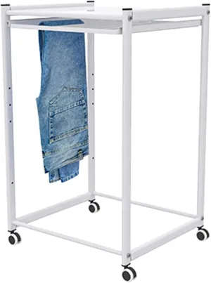 Coat Rack, White Household Products Pant Hangers Trolley, Pull Out Type Trouser Drying Rack Portable Floor Wheeled Organizer, for Home Bedroom & Dorm Room