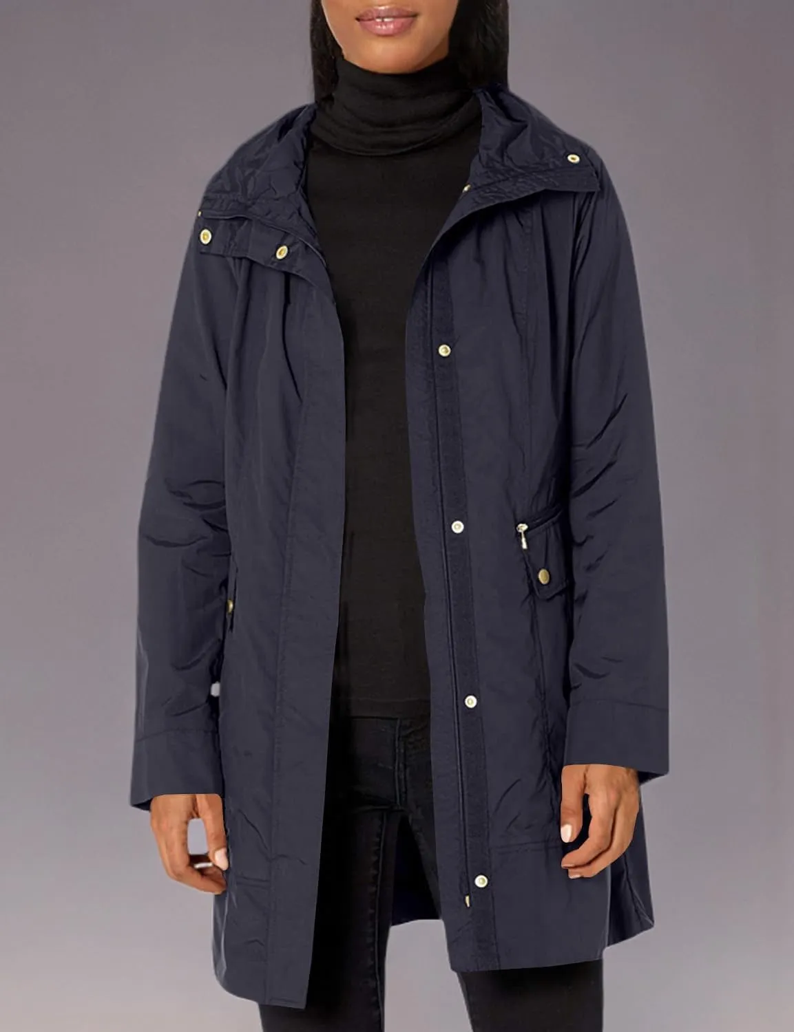 Cole Haan Women's Single Breasted Travel Packable Rain Jacket