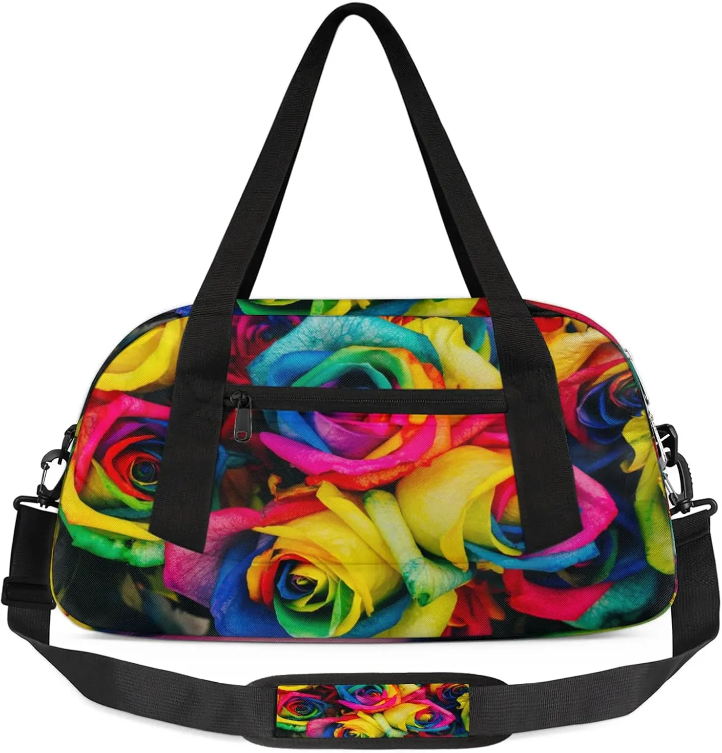 Color Rose Print Kids Duffel Bag Lightweight Waterproof Sports Gym Bag with Front Zipper Pocket Foldable Weekender Overnight Bag for School Practice Gymnastic Ballet