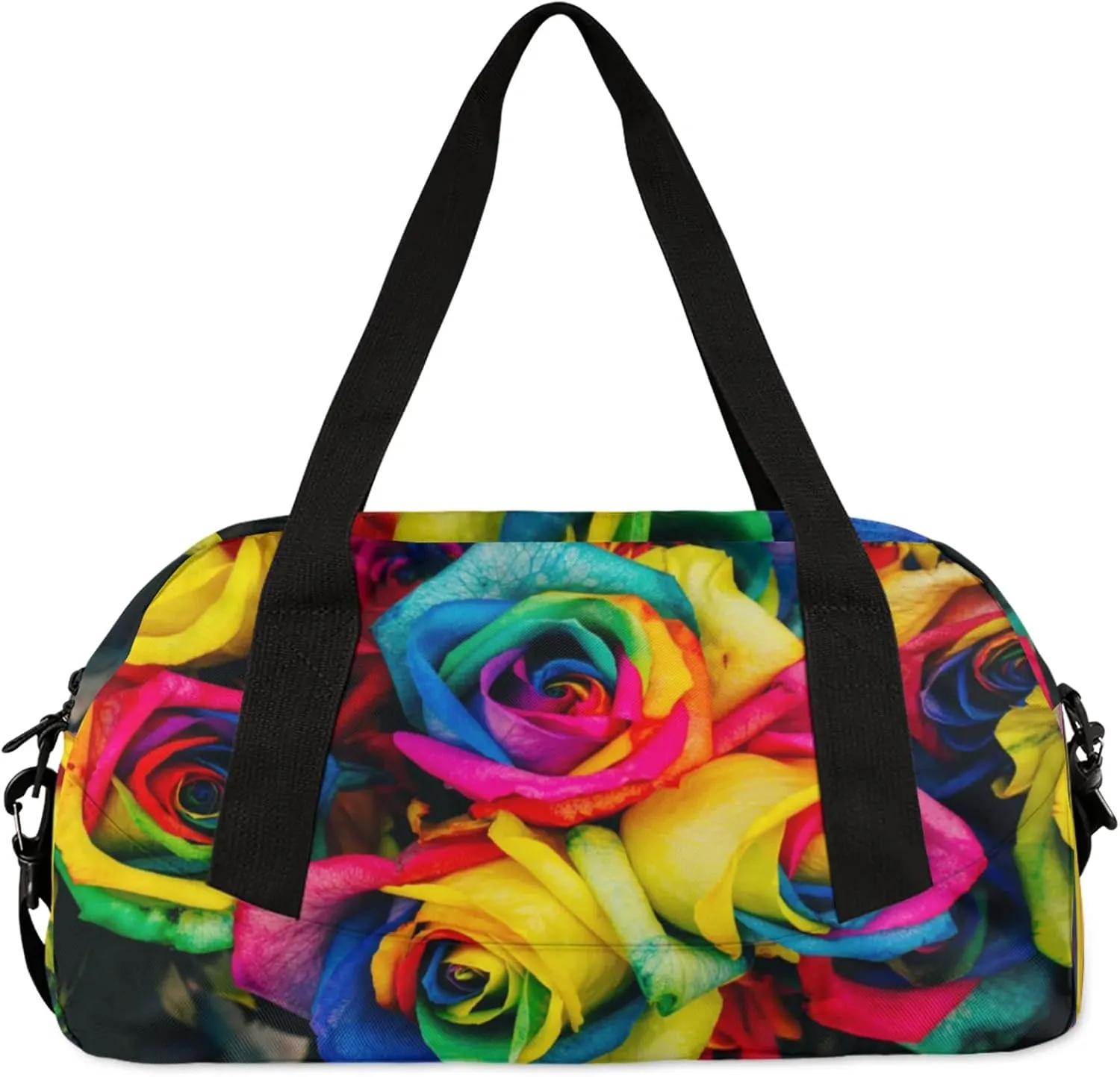 Color Rose Print Kids Duffel Bag Lightweight Waterproof Sports Gym Bag with Front Zipper Pocket Foldable Weekender Overnight Bag for School Practice Gymnastic Ballet