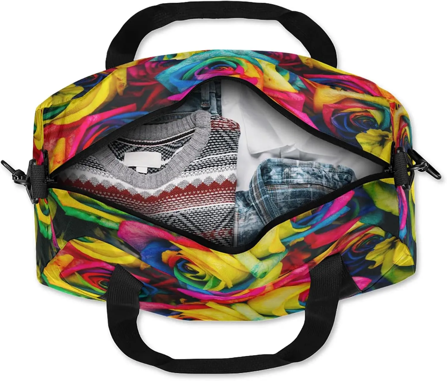 Color Rose Print Kids Duffel Bag Lightweight Waterproof Sports Gym Bag with Front Zipper Pocket Foldable Weekender Overnight Bag for School Practice Gymnastic Ballet