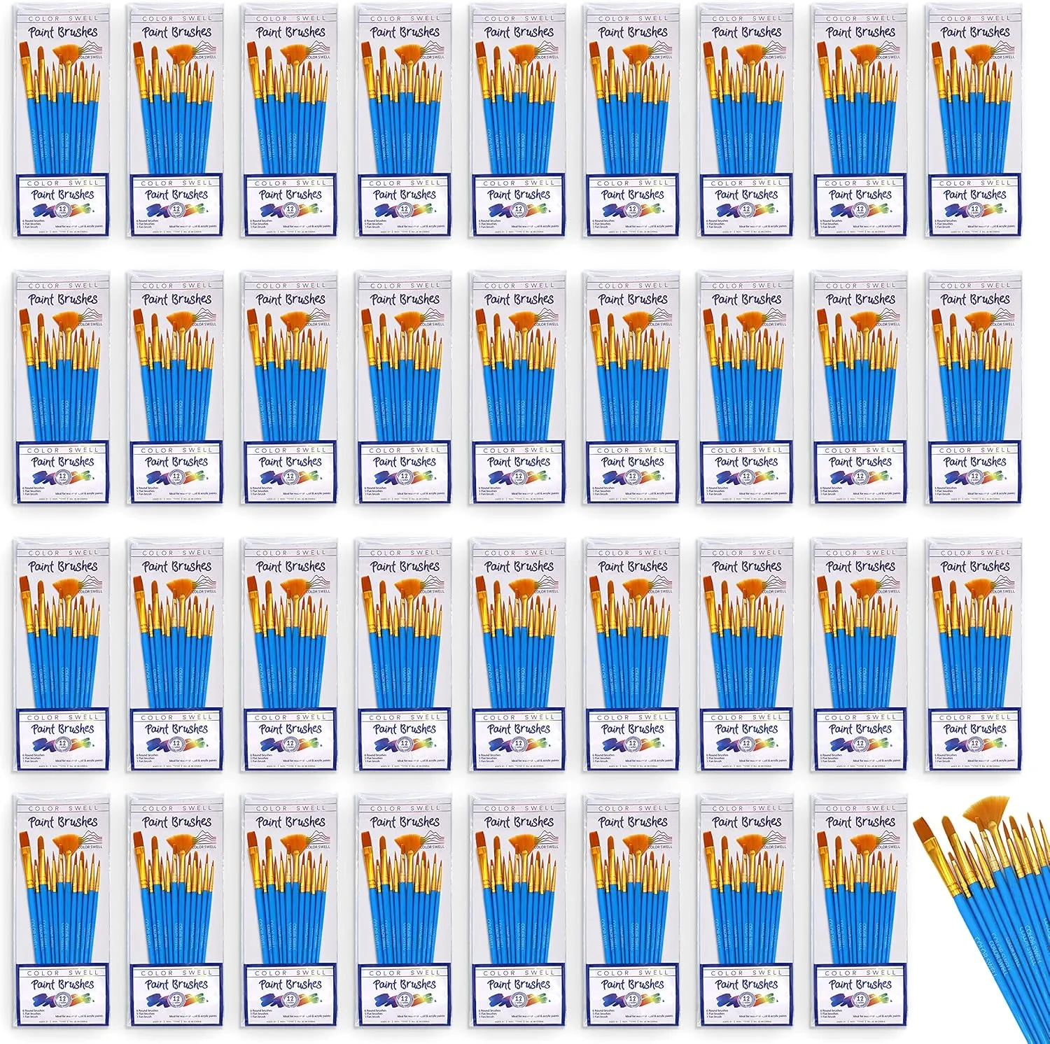 Color Swell Bulk Paint Brushets - 36 Packs of 12 per Pack (432 Total) - Bulk Paint Brushes