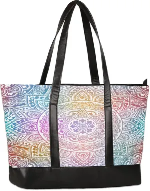 Colored Mandalas Laptop Tote Bag for Women Lightweight Work Purse with Multiple Compartments Fits 13-15.6 Inch Laptop Tablet Shoulder Bag for Office Travel Daily Use