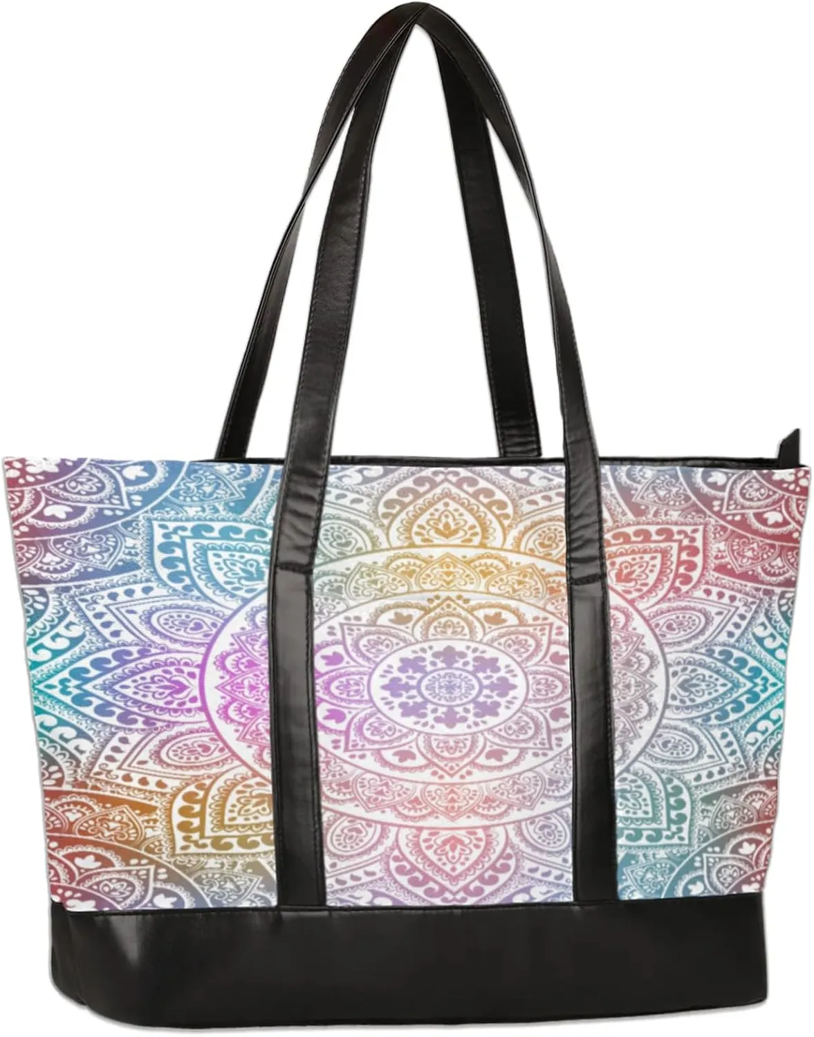 Colored Mandalas Laptop Tote Bag for Women Lightweight Work Purse with Multiple Compartments Fits 13-15.6 Inch Laptop Tablet Shoulder Bag for Office Travel Daily Use