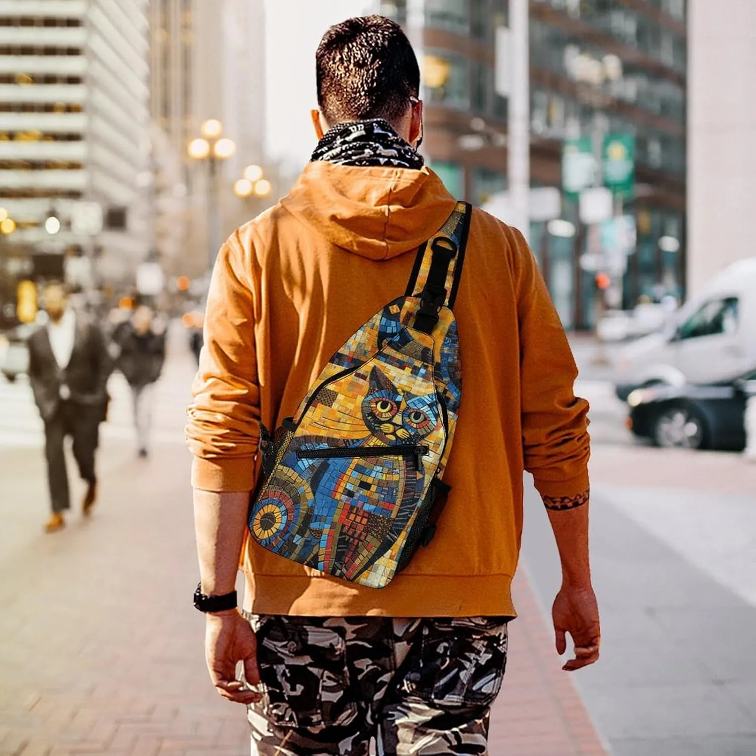 Colorful Abstract Cat Sling Bag Crossbody Bags Cross Body Bag Fanny Packs Chest Bags Sling Purses for Travel