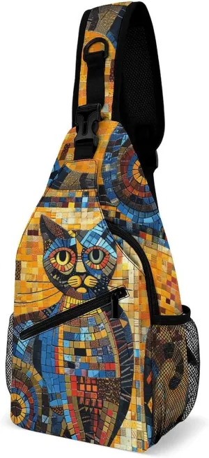 Colorful Abstract Cat Sling Bag Crossbody Bags Cross Body Bag Fanny Packs Chest Bags Sling Purses for Travel