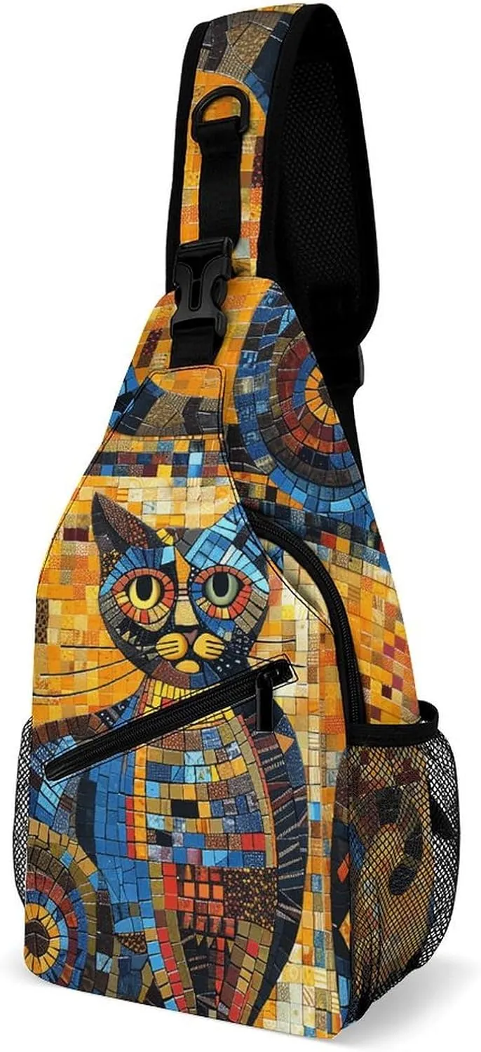 Colorful Abstract Cat Sling Bag Crossbody Bags Cross Body Bag Fanny Packs Chest Bags Sling Purses for Travel
