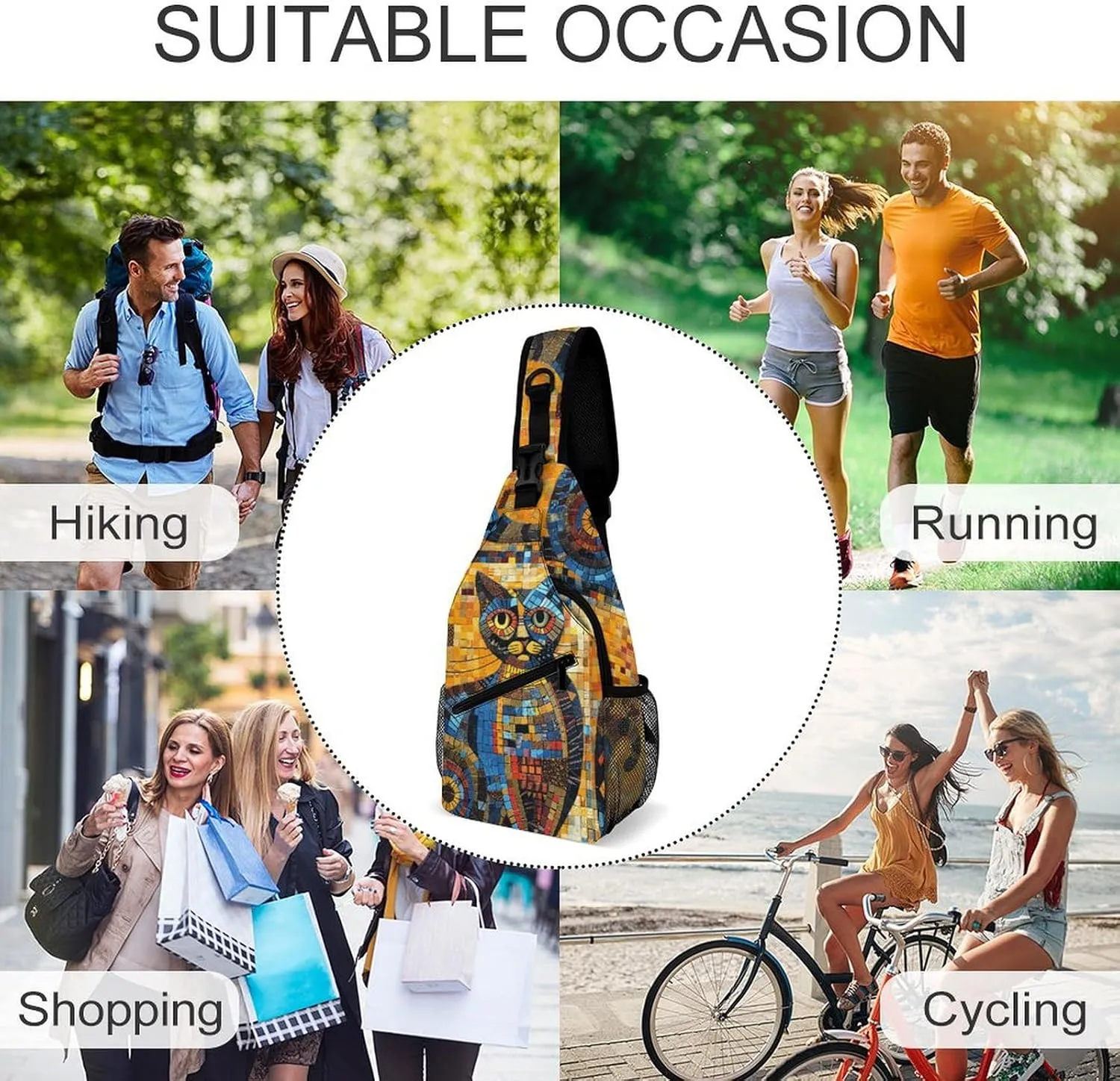 Colorful Abstract Cat Sling Bag Crossbody Bags Cross Body Bag Fanny Packs Chest Bags Sling Purses for Travel