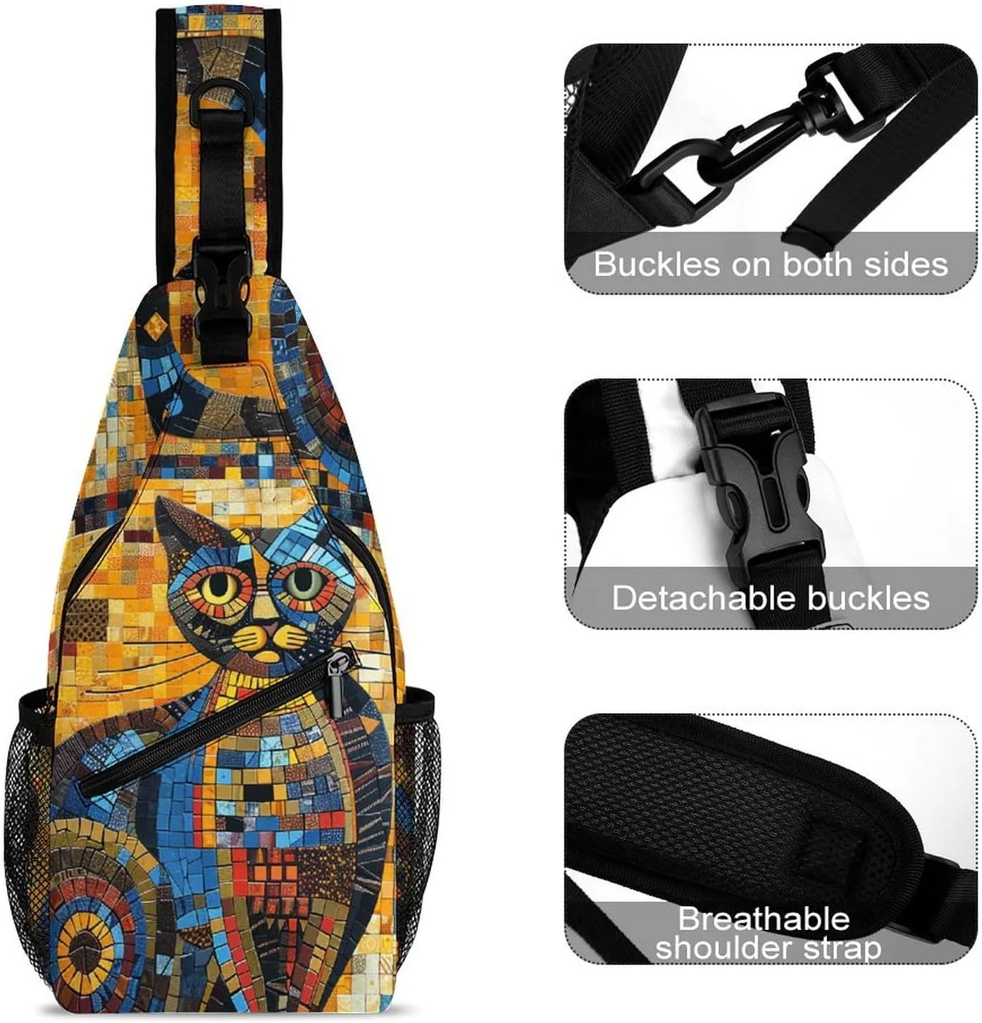 Colorful Abstract Cat Sling Bag Crossbody Bags Cross Body Bag Fanny Packs Chest Bags Sling Purses for Travel