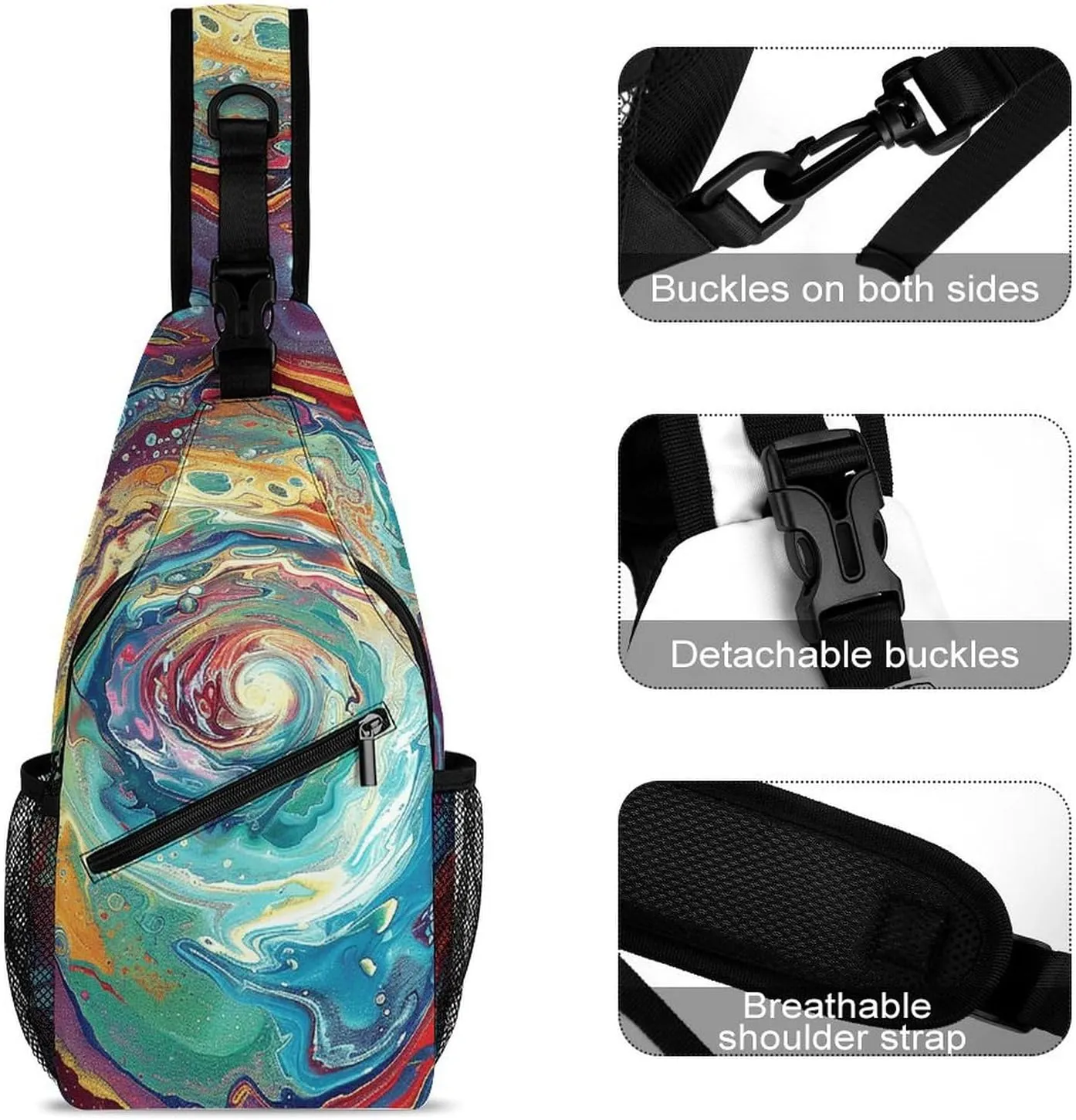 Colorful Abstract Swirls Sling Bag Crossbody Bags Cross Body Bag Fanny Packs Chest Bags Sling Purses for Travel