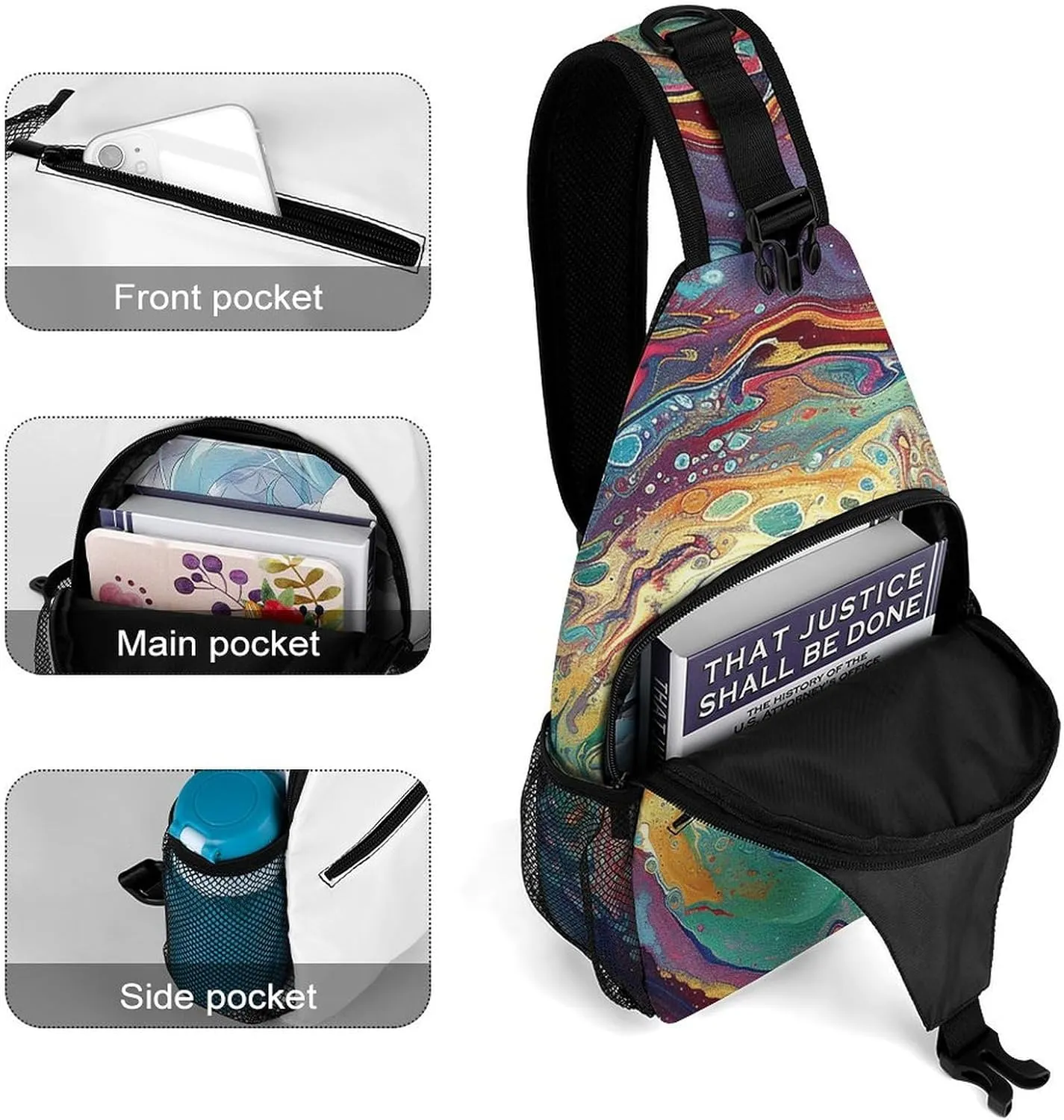 Colorful Abstract Swirls Sling Bag Crossbody Bags Cross Body Bag Fanny Packs Chest Bags Sling Purses for Travel