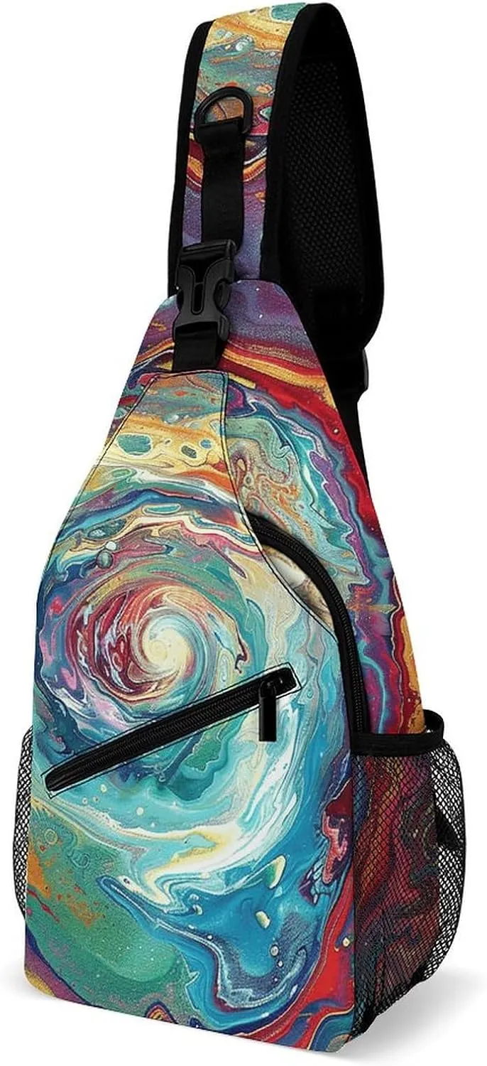 Colorful Abstract Swirls Sling Bag Crossbody Bags Cross Body Bag Fanny Packs Chest Bags Sling Purses for Travel