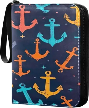 Colorful Anchors Card Binder 4-Pocket, 400 Pockets PU Waterproof Zippered Collector Card Album with 50 Removable Sleeves for Trading, Game Cards