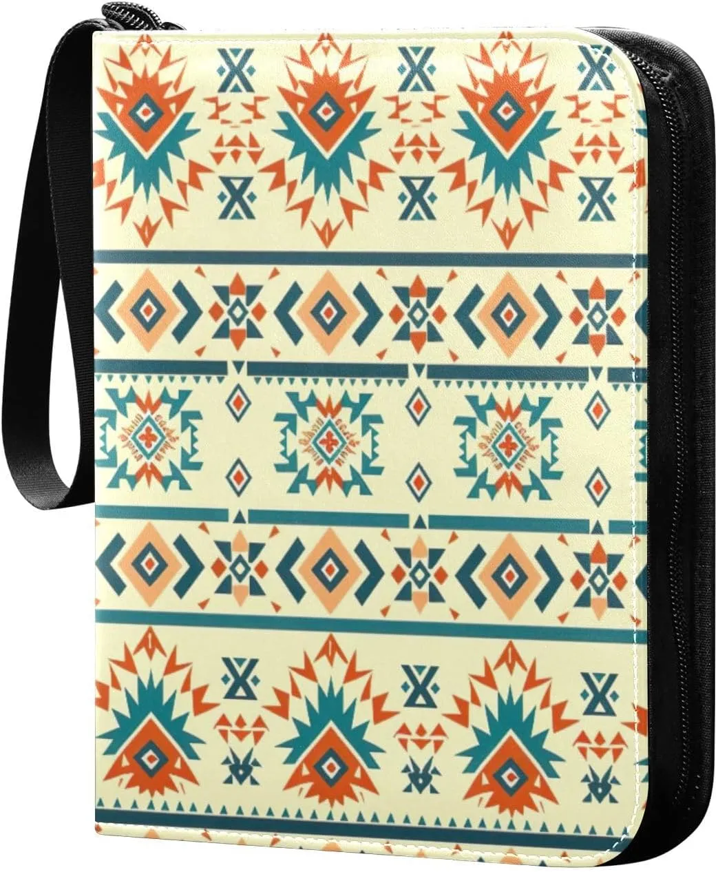 Colorful Aztec Pattern Card Binder 4-Pocket, 400 Pockets Card Holder with 50 Removable Sleeves and Zipper for Games Baseball Football Sports Card