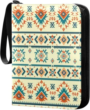 Colorful Aztec Pattern Card Binder 4-Pocket, 400 Pockets Card Holder with 50 Removable Sleeves and Zipper for Games Baseball Football Sports Card