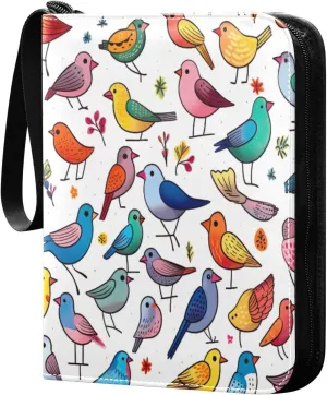 Colorful Birds Card Binder with 50 Removable Page Sleeves PU Leather Collectible Trading Card Albums Book with Zipper for Games Card,Baseball Cards