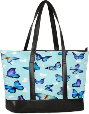 Colorful Butterfly Laptop Tote Bag for Women Lightweight Work Purse with Multiple Compartments Fits 13-15.6 Inch Laptop Tablet Shoulder Bag for Office Travel Daily Use