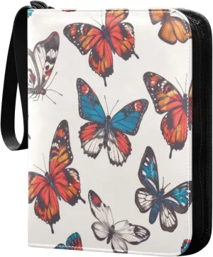 Colorful Butterfly Pattern Card Binder 4-Pocket, 400 Pockets PU Waterproof Zippered Collector Card Album with 50 Removable Sleeves for Trading, Game Cards