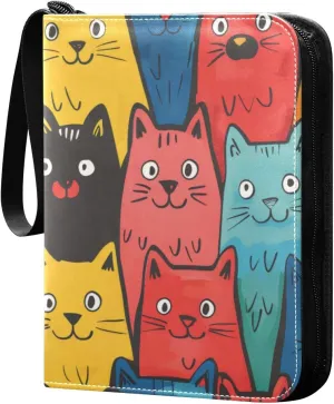 Colorful Cartoon Cats Card Binder, 400 Pockets Card Holder with 50 Sleeves, Sturdy Card Holder Folders for Game Cards & Sports Cards