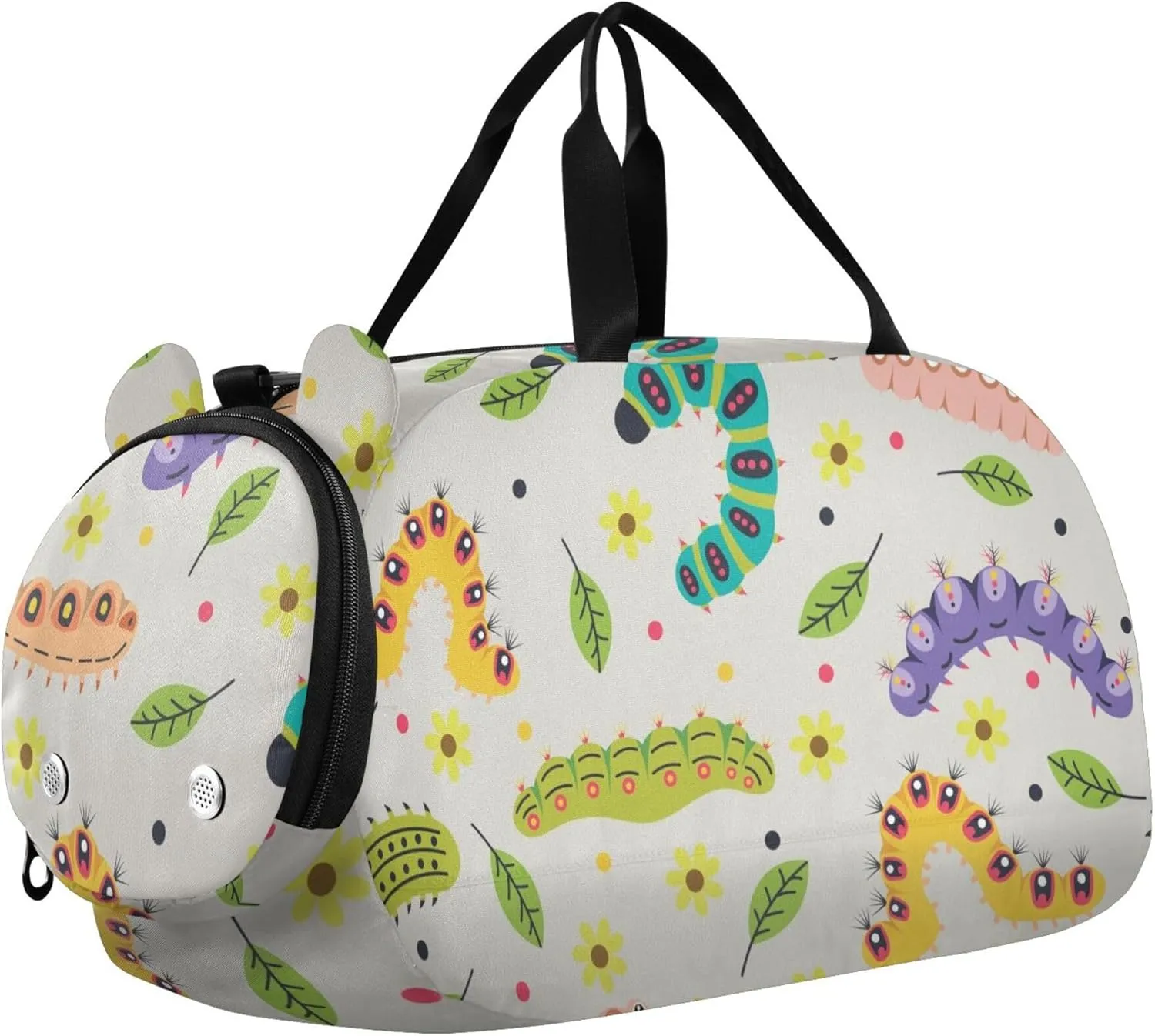Colorful Caterpillar Cute Sports Duffle Bag for Girls Boys, Gym Bag with Shoe Compartment, Kids Travel Overnight Weekender Shoulder Bag
