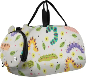 Colorful Caterpillar Cute Sports Duffle Bag for Girls Boys, Gym Bag with Shoe Compartment, Kids Travel Overnight Weekender Shoulder Bag