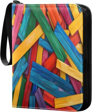 Colorful Craft Sticks Card Binder 4-Pocket, 400 Pockets Card Holder with 50 Removable Sleeves and Zipper for Games Baseball Football Sports Card