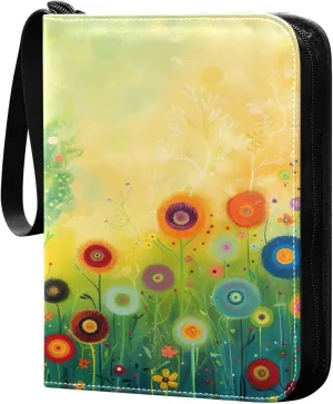 Colorful Dandelion Flowers Card Binder 4-Pocket, 400 Pockets PU Waterproof Zippered Collector Card Album with 50 Removable Sleeves for Trading, Game Cards