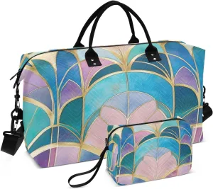 Colorful Deco Floral Sports Gym Bag for Women Men Travel Duffel Bag Weekend Overnight Carry on Bag with Toiletry Bag for Plane Workout Swimming Yoga