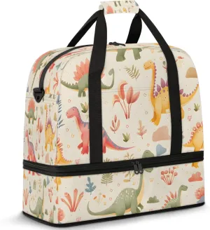 Colorful Dinosaur AnimalTravel Duffel Bags for Women & Men Large Sports Gym Bags Foldie Weekender Overnight Bag Carry On Tote Bag With Shoe Compartment Personal Item Bag for Travel Sports Gym