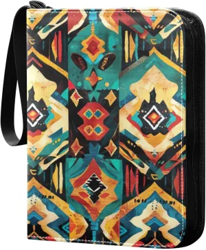 Colorful Ethnic Geometric Card Binder, 400 Pockets Card Holder with 50 Sleeves, Sturdy Card Holder Folders for Game Cards & Sports Cards
