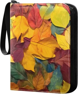 Colorful Fallen Leaves Card Binder 4-Pocket, 400 Pockets PU Waterproof Zippered Collector Card Album with 50 Removable Sleeves for Trading, Game Cards