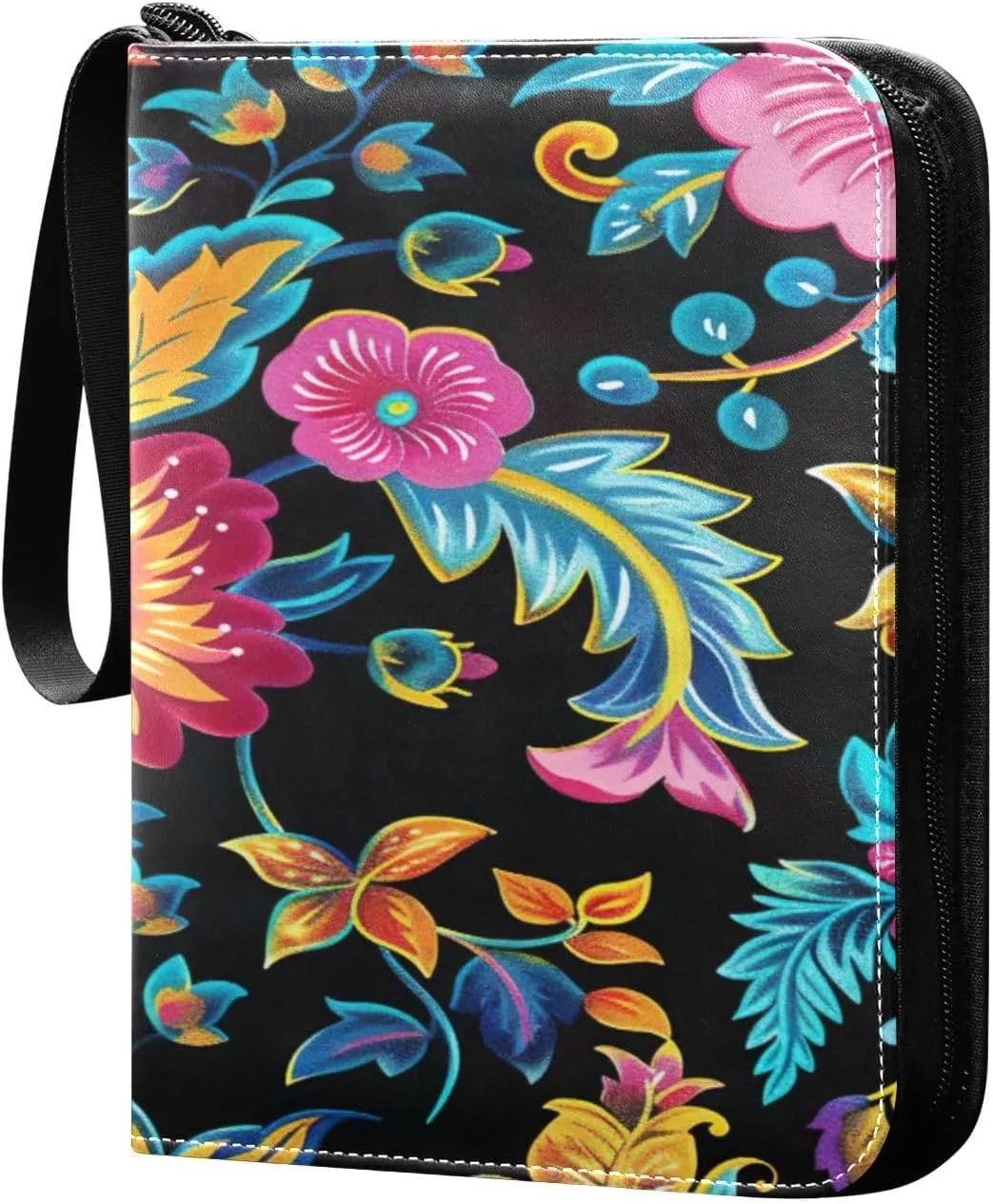 Colorful Floral Pattern Card Binder 4-Pocket, 400 Pockets PU Waterproof Zippered Collector Card Album with 50 Removable Sleeves for Trading, Game Cards