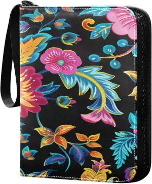 Colorful Floral Pattern Card Binder 4-Pocket, 400 Pockets PU Waterproof Zippered Collector Card Album with 50 Removable Sleeves for Trading, Game Cards