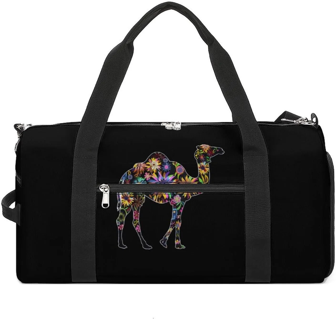 Colorful Flowered Camel Gym Bag for Women Men Lightweight Duffel Bag Travel Tote Bag Sports Bag with Shoulder Strap