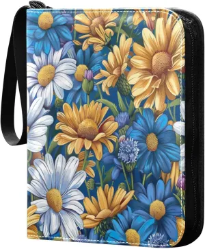 Colorful Flowers Card Binder 4-Pocket, 400 Pockets Card Holder with 50 Removable Sleeves and Zipper for Games Baseball Football Sports Card
