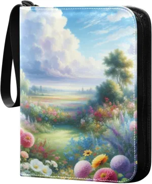 Colorful Flowers Card Binder 4-Pockets, 400 Pockets Card Holder with 50 Removable Sleeves, Trading Card Collector Zipper Album Holder, Collector Album