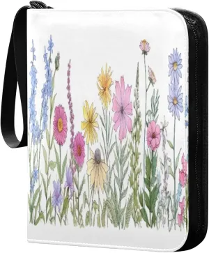 Colorful Flowers Collectible Trading Card Albums, Waterproof PU Card Collection Binder Fits 400 Cards with Removable Sleeves for Baseball Card, Football Card