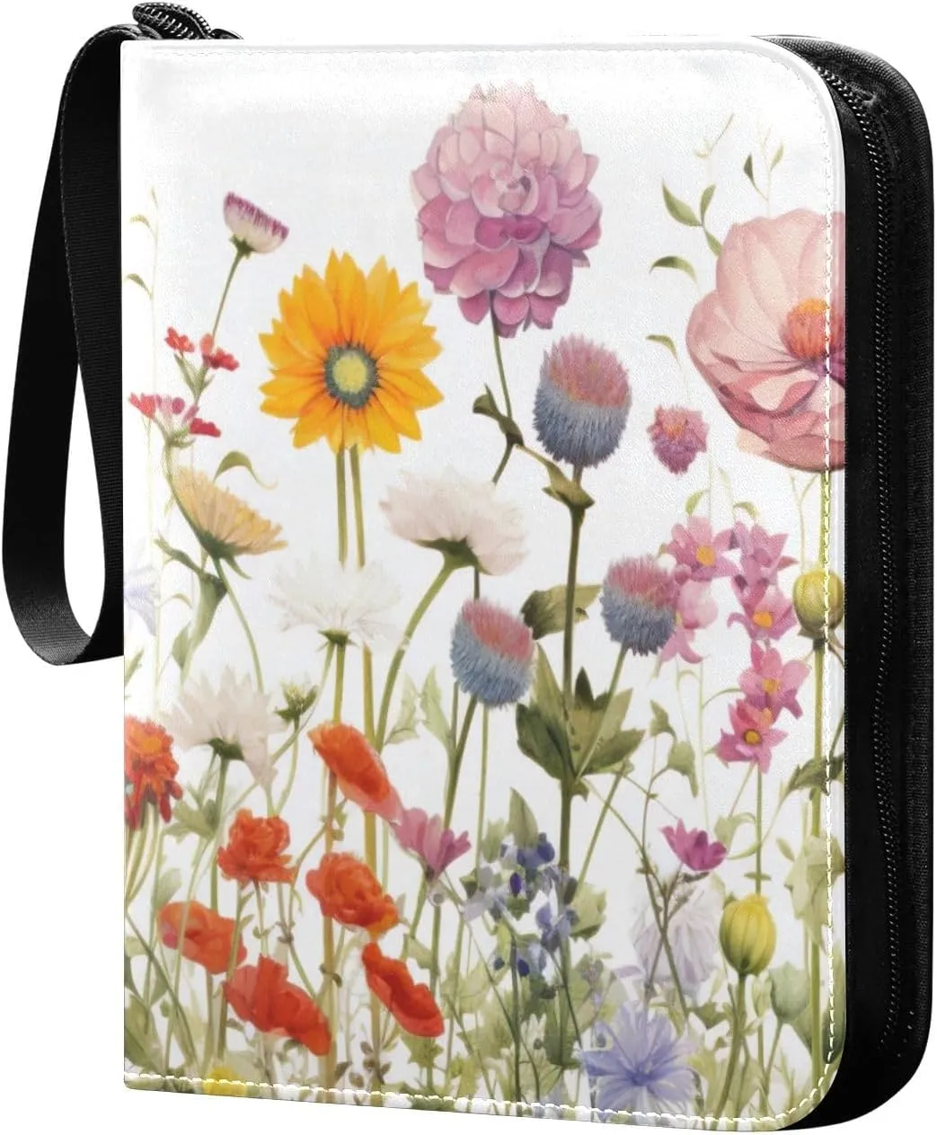 Colorful Flowers Collectible Trading Card Albums,4-Pocket Card Binder with 50 Removable Sleeves with Zipper Game Card Collection Binder Album Holder