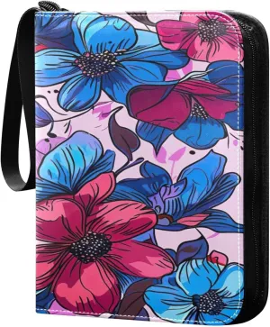 Colorful Flowers Collectible Trading Card Albums,4-Pocket Card Binder with 50 Removable Sleeves with Zipper Game Card Collection Binder Album Holder
