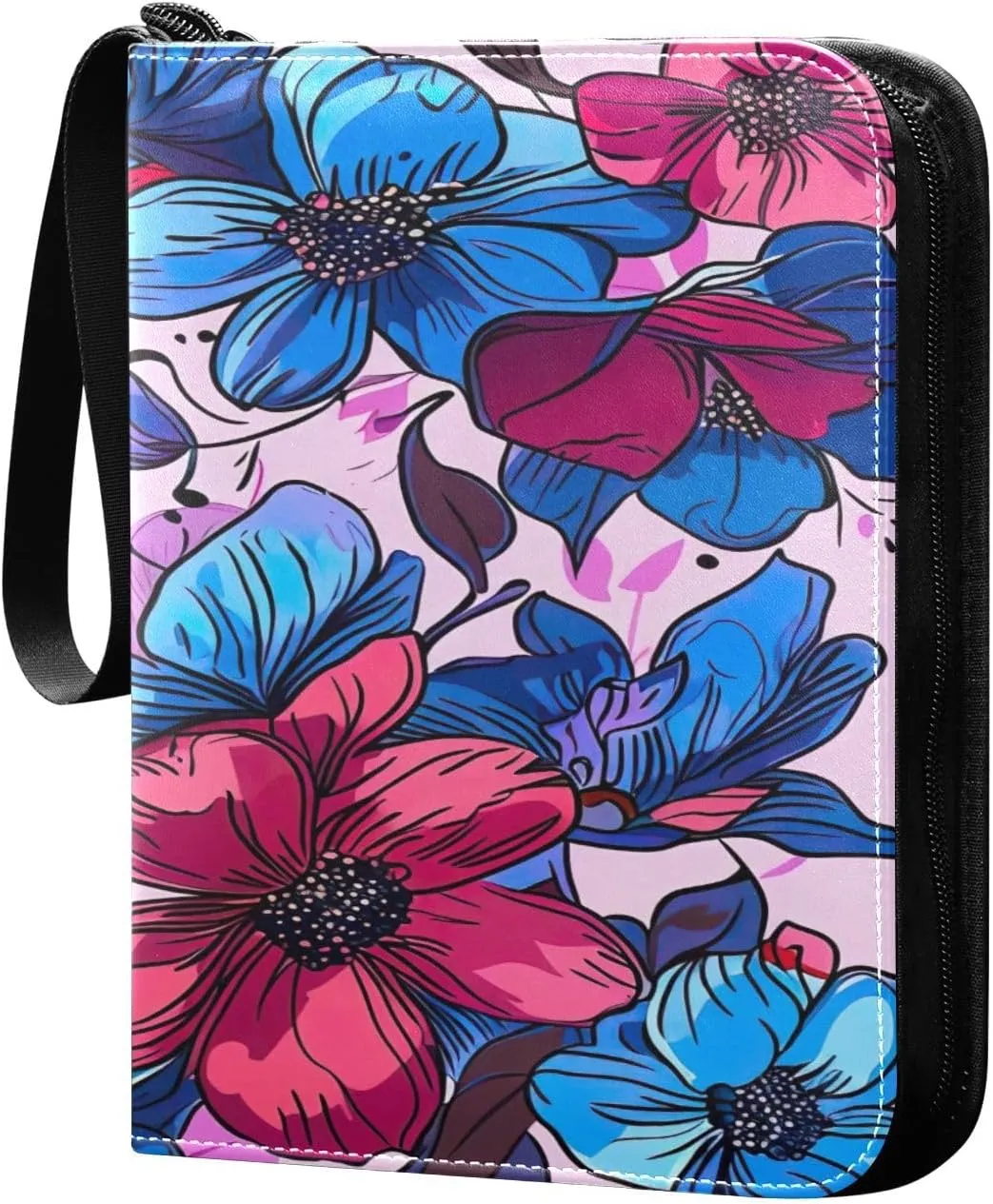 Colorful Flowers Collectible Trading Card Albums,4-Pocket Card Binder with 50 Removable Sleeves with Zipper Game Card Collection Binder Album Holder