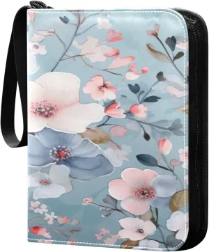 Colorful Flowers Collectible Trading Card Albums,4-Pocket Card Binder with 50 Removable Sleeves with Zipper Game Card Collection Binder Album Holder