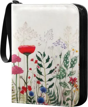 Colorful Flowers Collectible Trading Card Albums,4-Pocket Card Binder with 50 Removable Sleeves with Zipper Game Card Collection Binder Album Holder